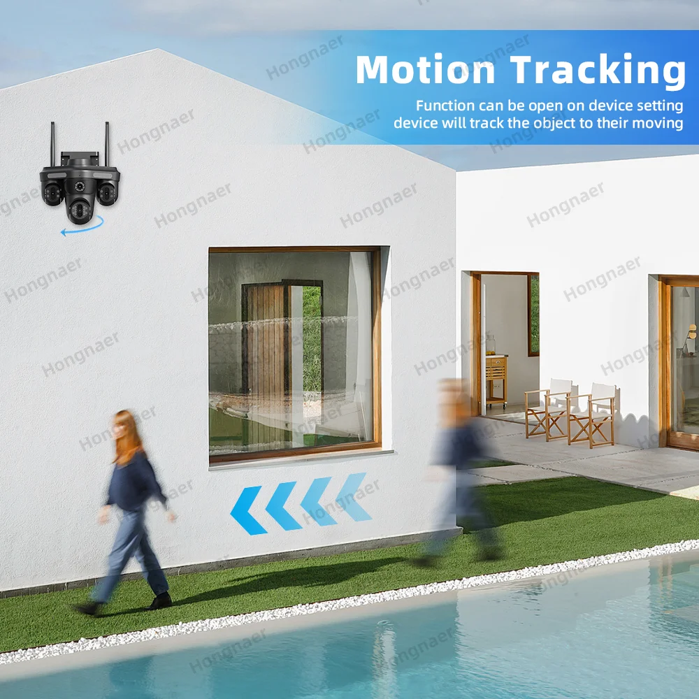 Hongnaer 8MP 4K FFVideo 4 Lenses Outdoor Video PTZ Network IP WiFi Wireless CCTV Home Security Camera