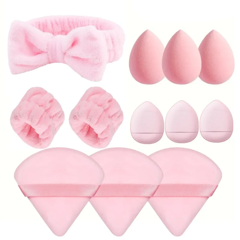 

12Pcs Cosmetic Puff Makeup Sponge Blender Beauty Egg Foundation Sponges Powder Puff Spa Headband Wristband Make Up Accessories