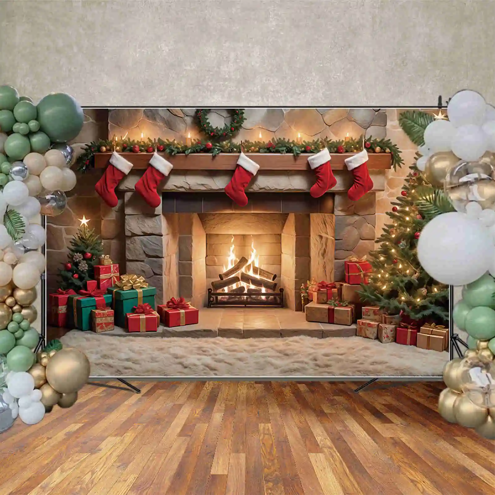 MOON.QG-خلفيات إطار موقد عيد الميلاد ، خلفيات شجرة مدفأة داخلية مزخرفة ، إكسسوارات تصوير حفلات ، هدية