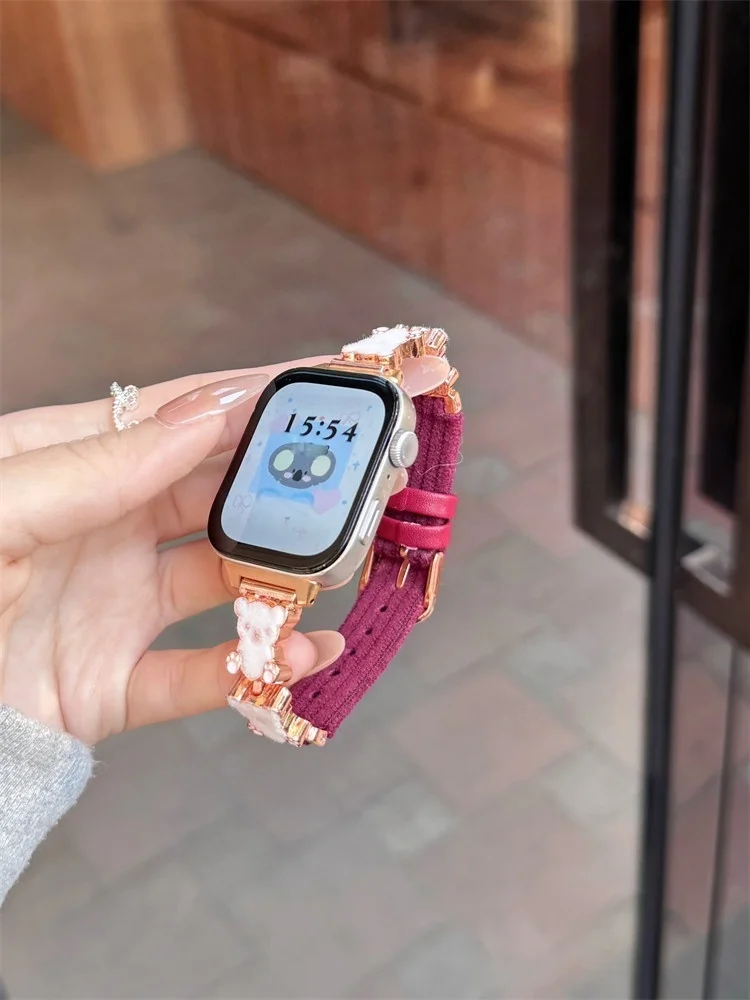 

Милый вельветовый ремешок с изображением медвежонка, подходящий для ремешков HW Watch Fit3/Fit4 и ремешков ручной работы для HW Band 8/9/10NFC.