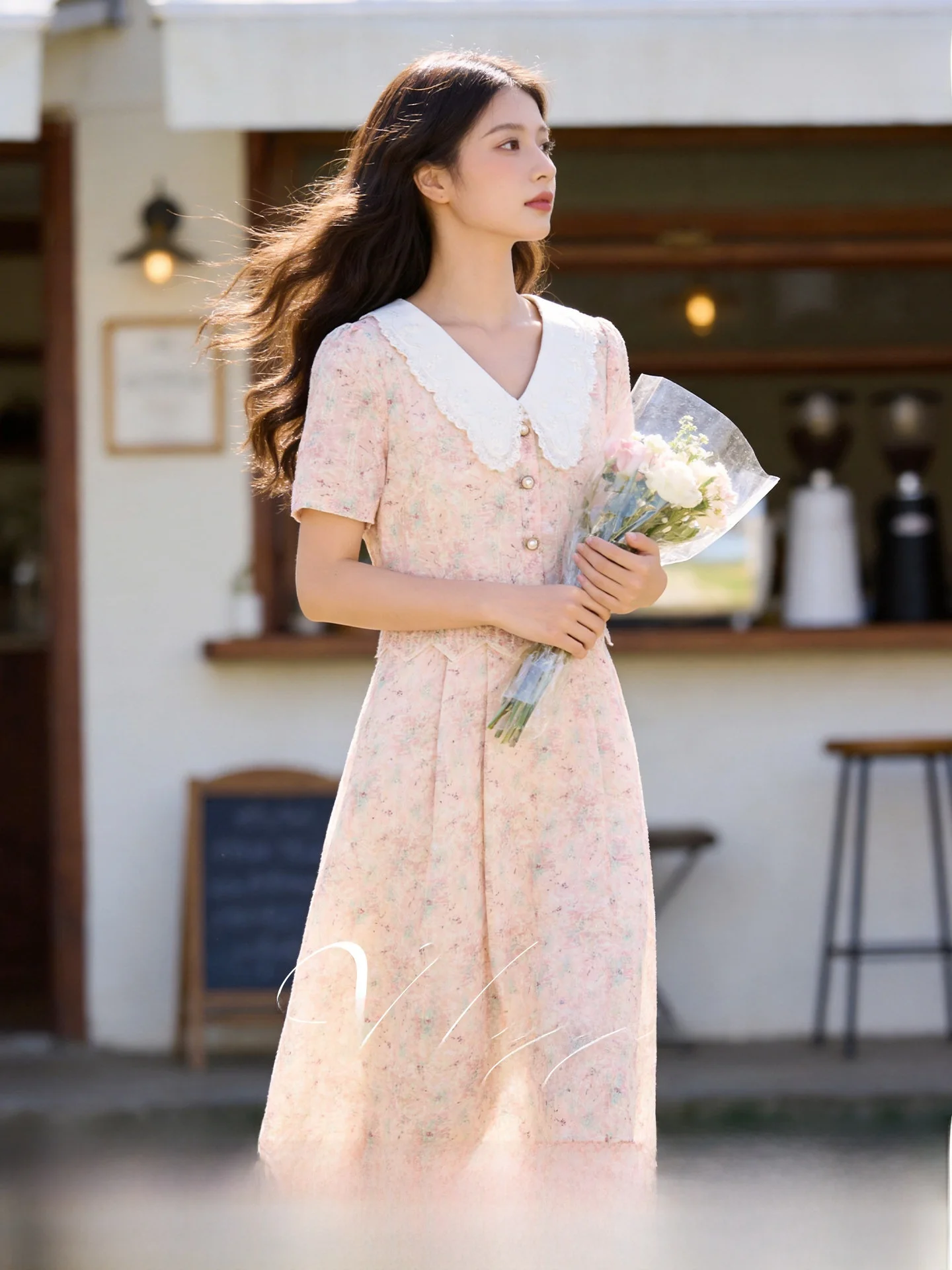 

plus Size Dress Slimming V-Neck Short Sleeve Waist-Cinched Illusory Two-Piece Long Dress Commute Style Standard Fit Polyester...