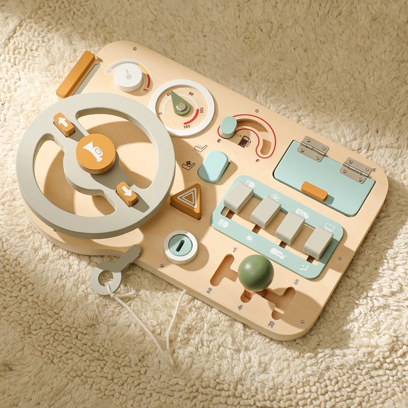 Baby Simulated Driving Busy Board Wooden Steering Wheel Game Baby Hands And Feet Coordination enlightenment Toy Children's Gift