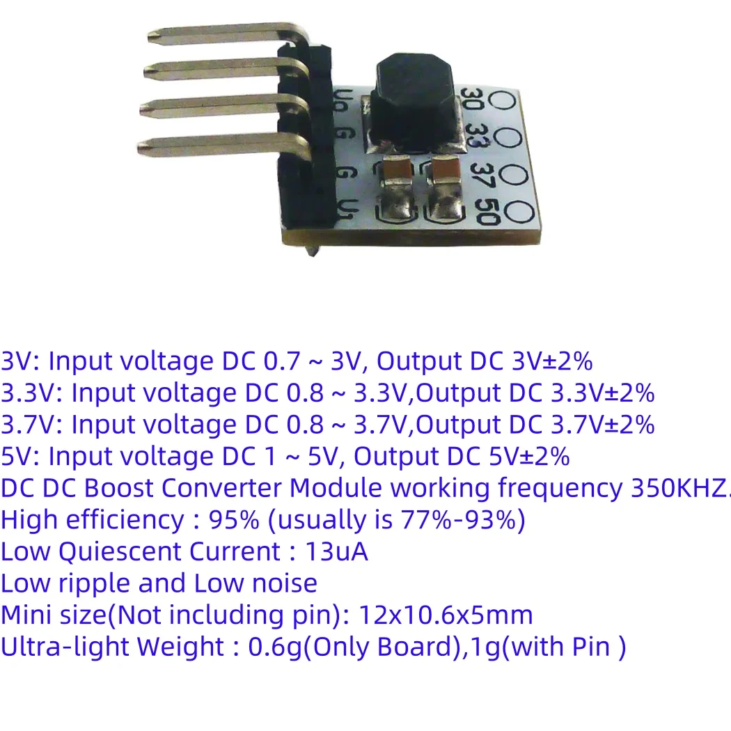 Low-Power-Consumption High-Efficiency DC-DC Step-up Converter Module Mini 0.8V-5V to 3V 3.3V 5V Boost Voltage Regulate Board