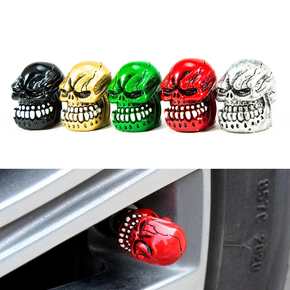 AUTCOAT 4Pcs/Set Skull Style Tire Valve Caps for Tires, Universal Stem Valve Caps, Attractive Dustproof Caps Car Accessories