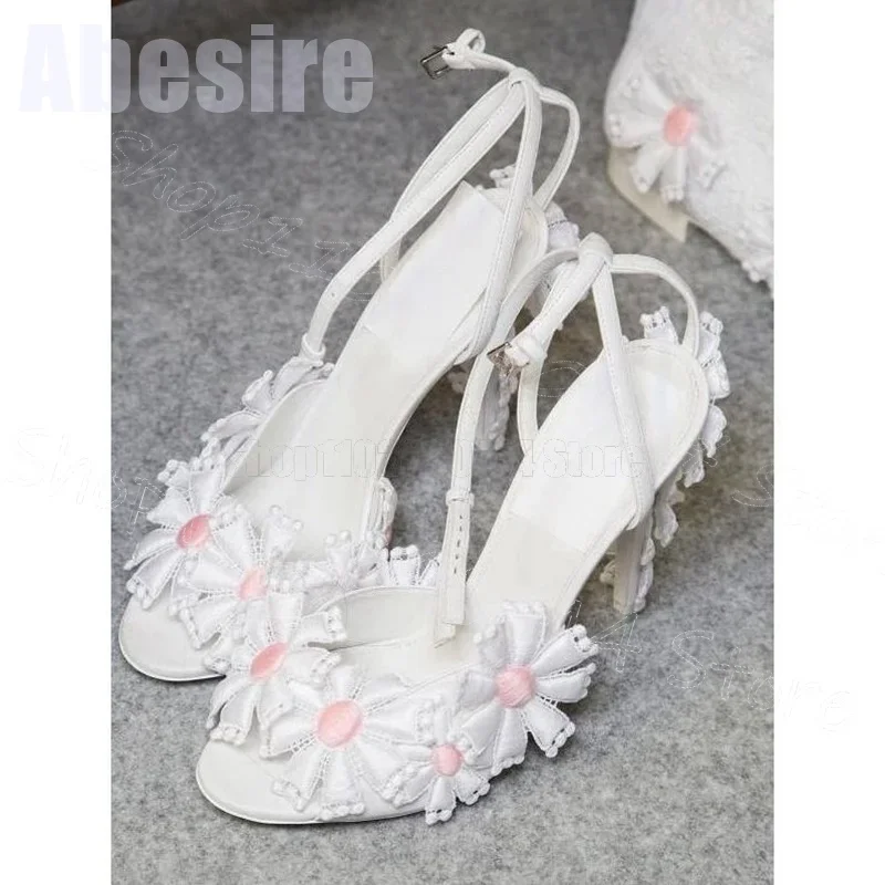 White Flower Design Peep Toe Runway Sandals Buckle Strap Women Shoes Thin High Heels Party Feast Dating 2026 Zapatos Para Mujere