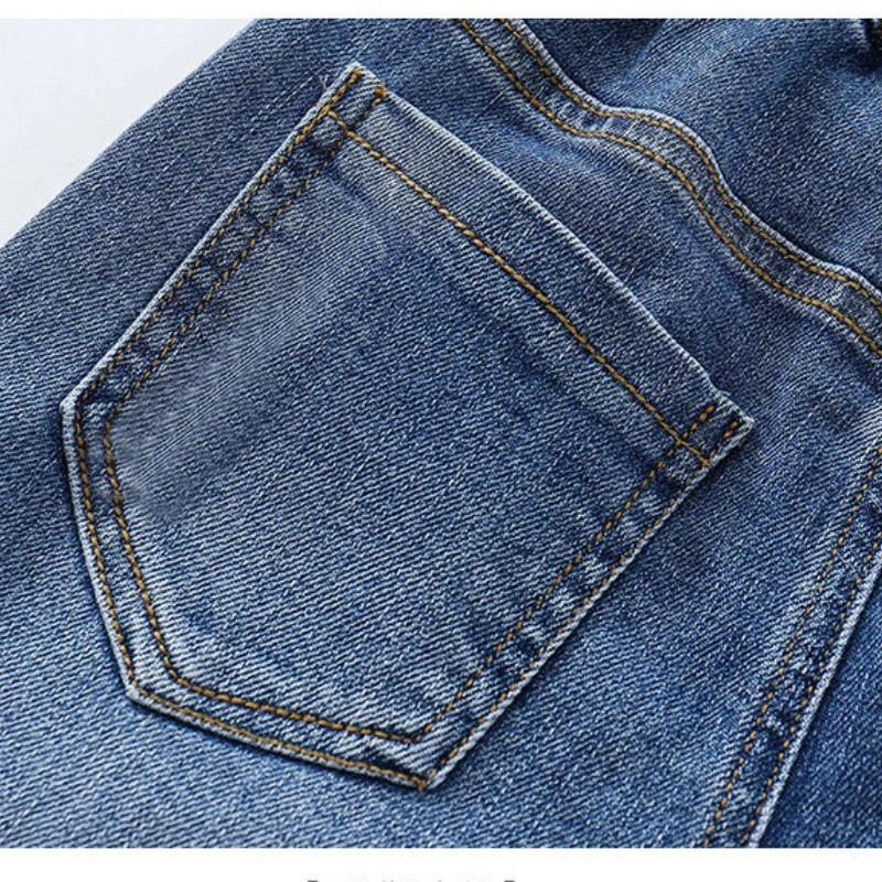 Spring Kid\'s Jeans 3-9Y Cute Girls Solid Color Loose Wide Leg Pants Childrens Outwear Denim Trousers