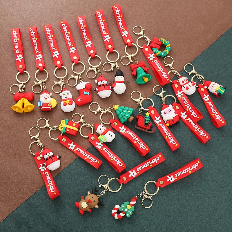 1PCS Car Keychain Christmas Snowman Christmas Tree Keyring Backpack Pendant Children\'s Christmas Gifts Random Style Gift Happy