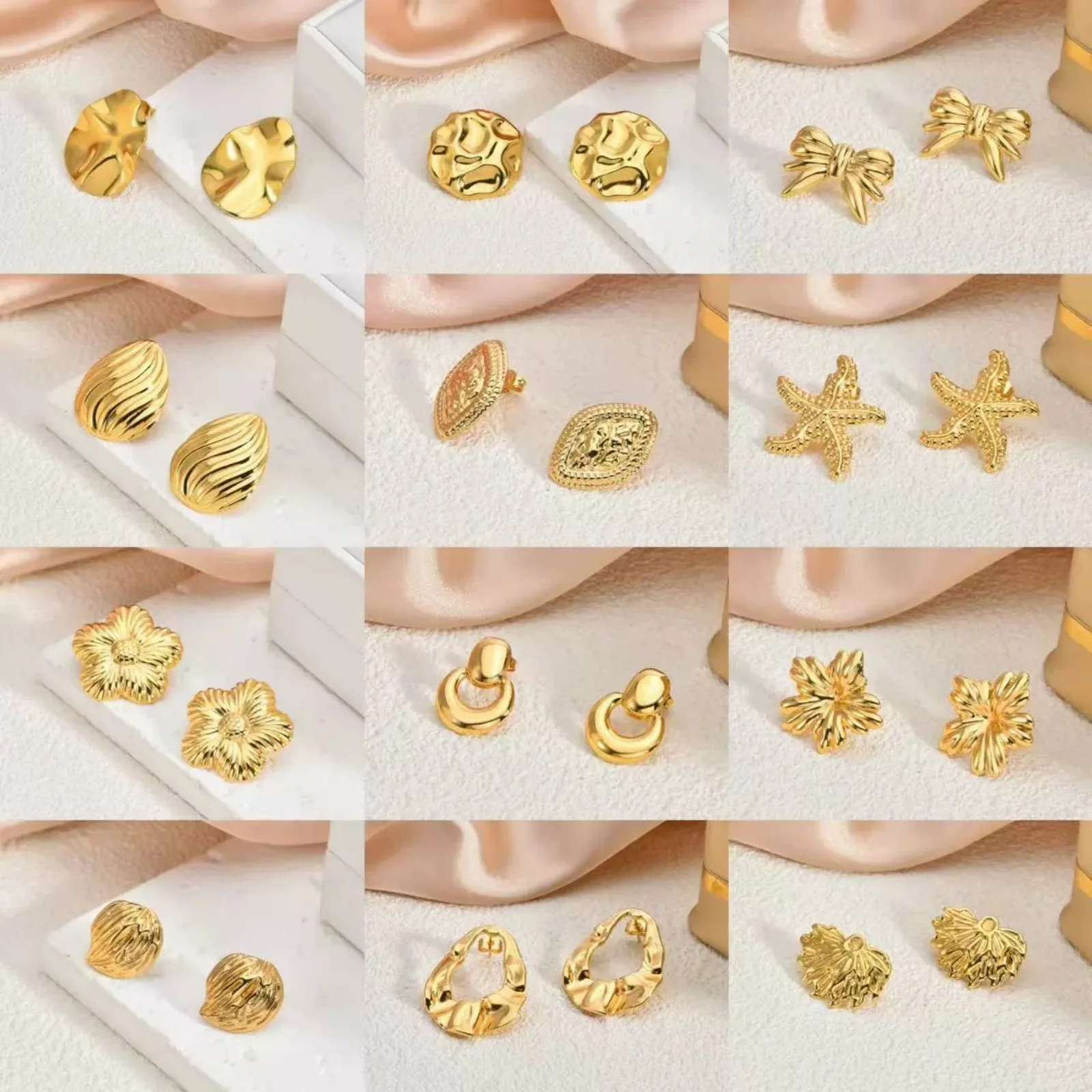 1 Pair Dainty Stylish 18K Gold Plated 304 Stainless Steel Pentagram Star Heart Bow Ear Post Stud Earrings For Women Gift