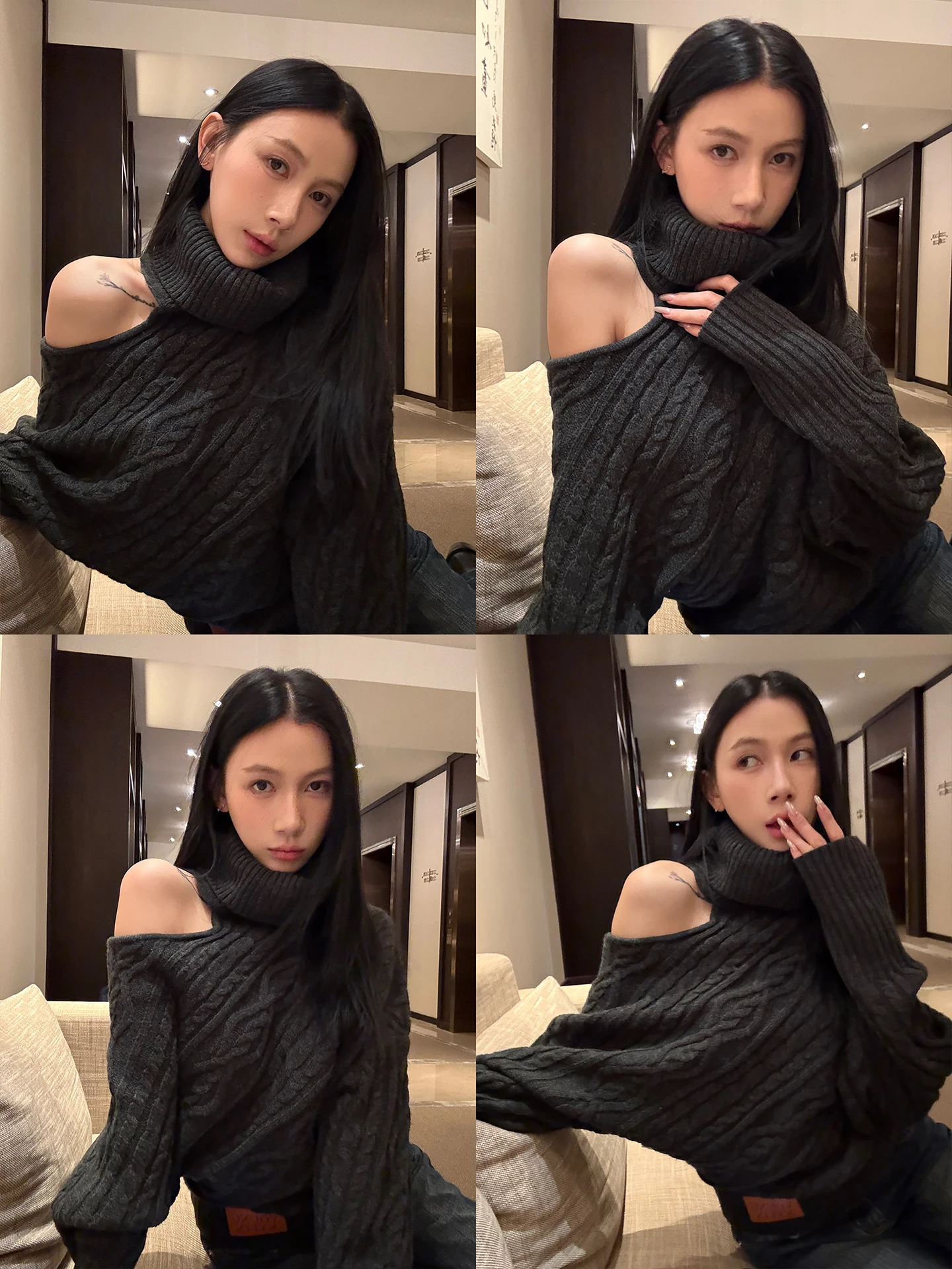 

Женский вязаный свитер с высоким воротником, теплый зимний, из смесовой шерсти, утолщенный, с длинными рукавами, асимметричный, в корейском стиле, с плетеным узором