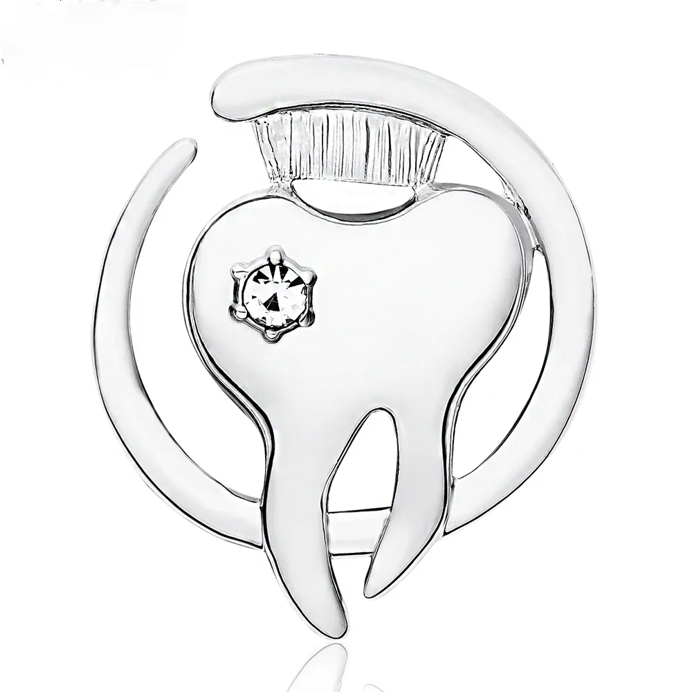 Dental Medical Charm Tooth Pins with Crystal Luxury Teeth Brooch Lapel Badge Medicine Jewelry for Dentist Doctor Nurse