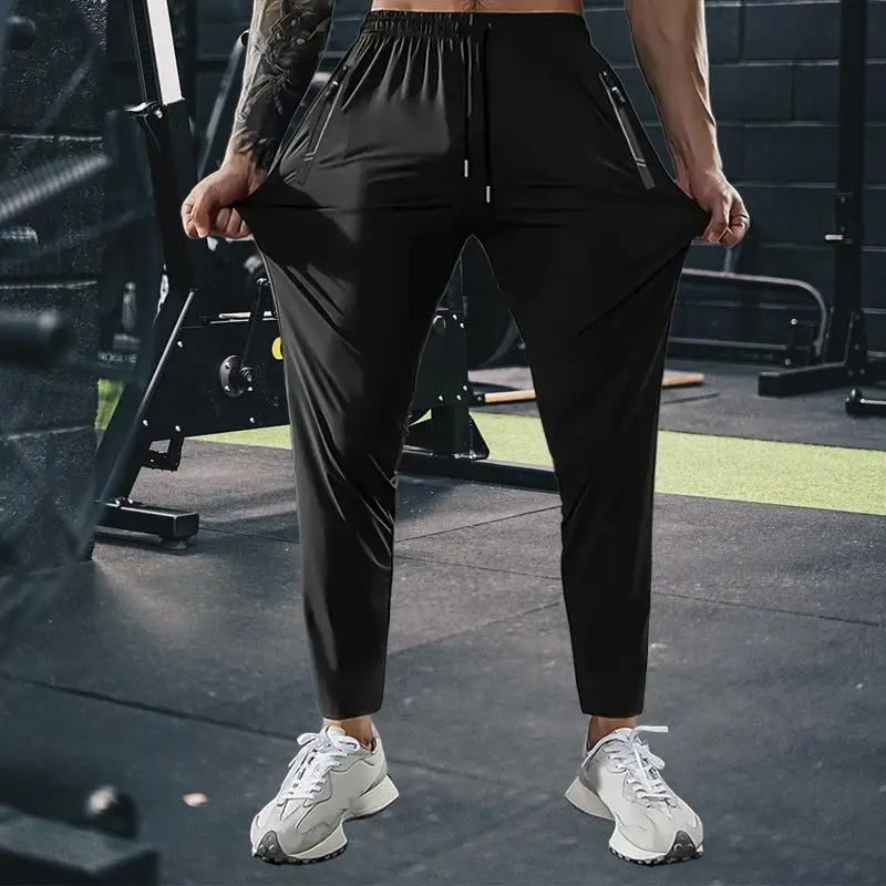 

Summer Ice Silk Trousers Stretch Casual Fitness Running Training Pants Loose Breathable Sports Wear Quick-drying Pants for Men