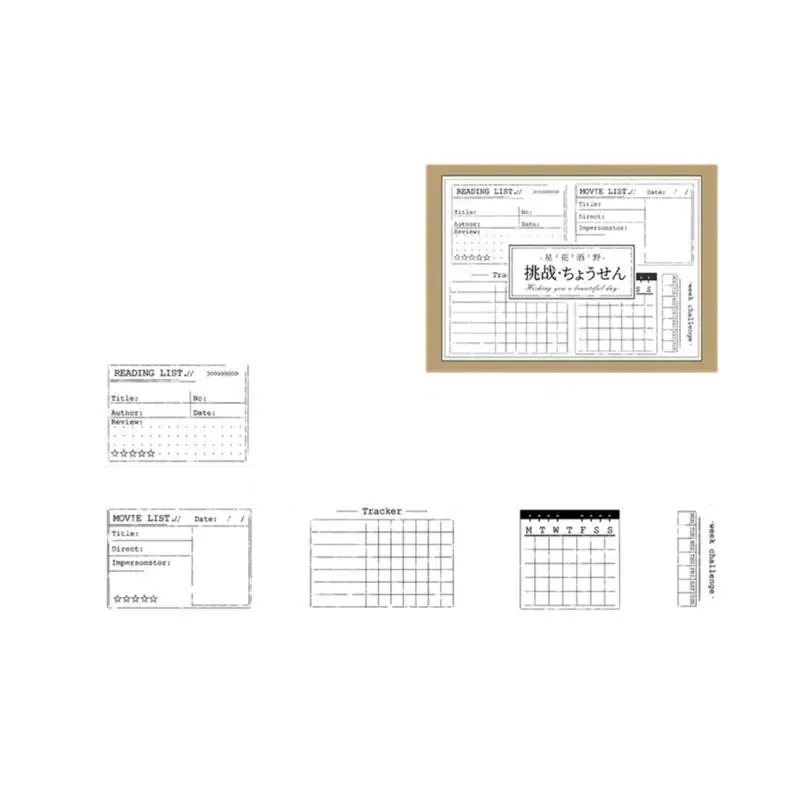 E8BD Wooden Rubber Planner Seal Set with Related Designs for Record Organization