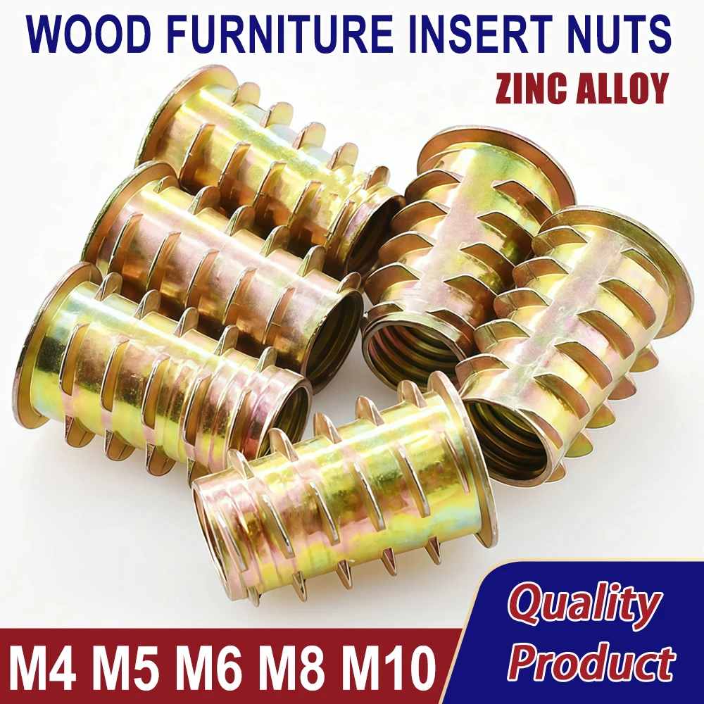 M4 M5 M6 M8 M10 Furniture E-Nut Zinc Alloy Thread For Wood Insert Nut Woodworking Nut Thread Inside and Outside Nut For Bed