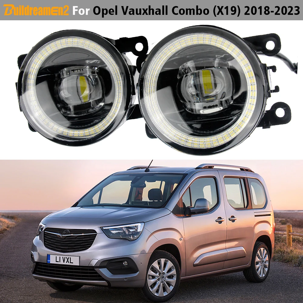 2 X 30W LED Fog Light Angel Eye DRL Car Front Fog Lamp Daylight H11 For Opel Vauxhall Combo (X19) 2018 2019 2020 2021 2022 2023