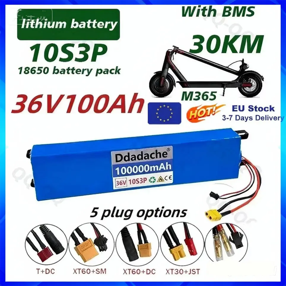 Batería MKEPA 10S3P 36V 100000mAh para Patinete Eléctrico, Paquete de Baterías de Litio 18650 de 36v para Patinete Eléctrico M365