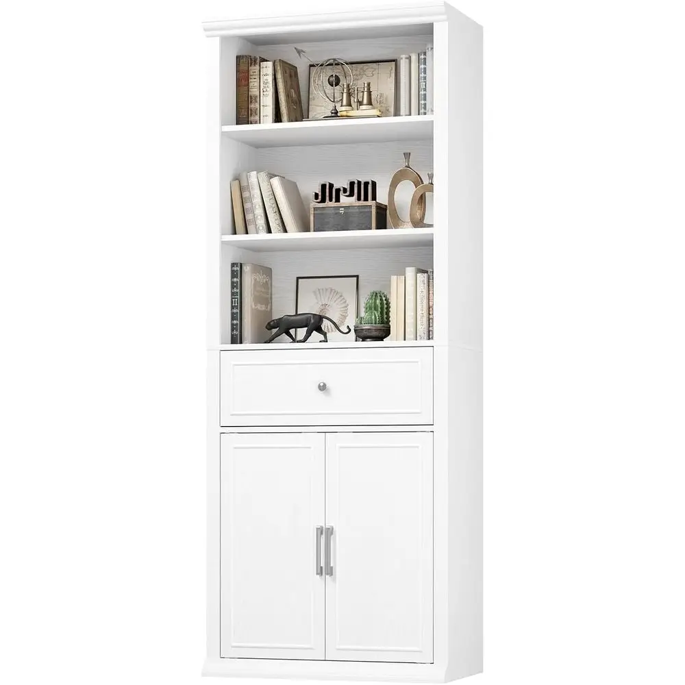 

6-Tier White Bookshelf, 28 Wide Tall Storage Cabinet for Offices, Home Living Rooms