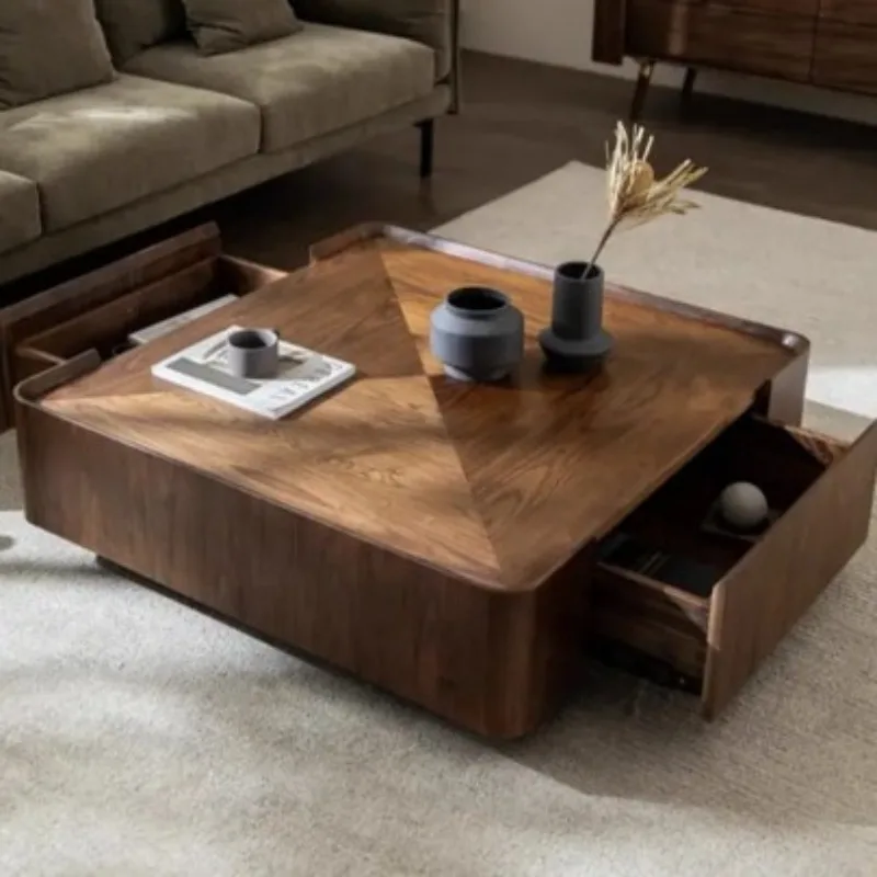 

North American black walnut solid wood coffee table square storage, small apartment coffee table