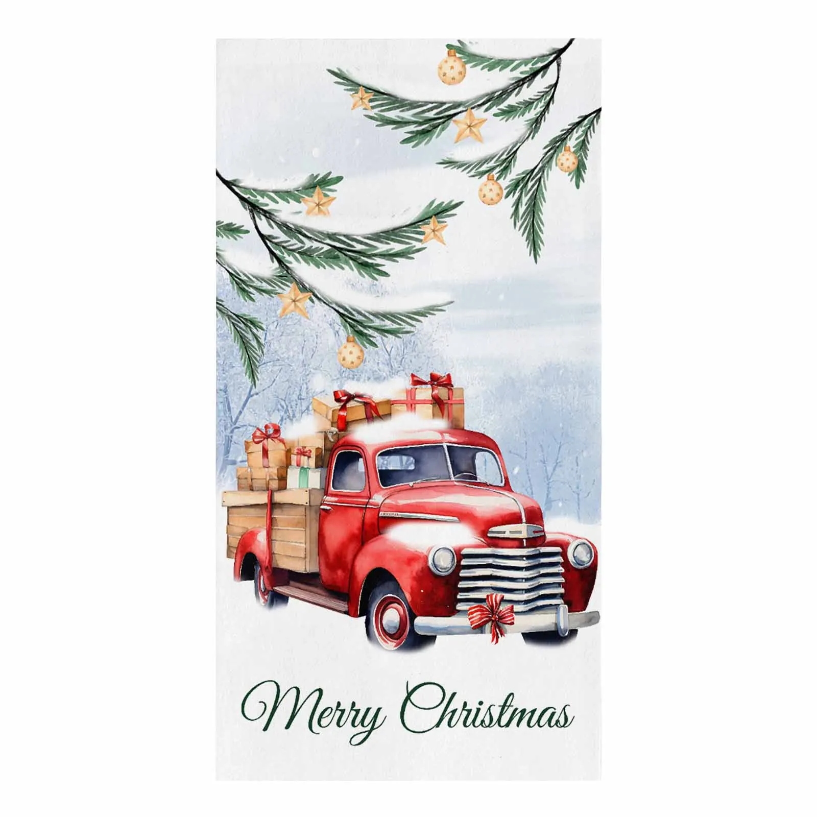 Christmas Red Truck Plants Snow Gift Stars Printed Tea Hand Towel Kitchen Dishcloth Water Absorption Household Cleaning Cloth