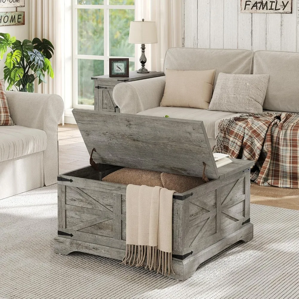 Lift Top Coffee Table with Hidden Storage for Living Room, Square Wooden Center Table, Rustic Style