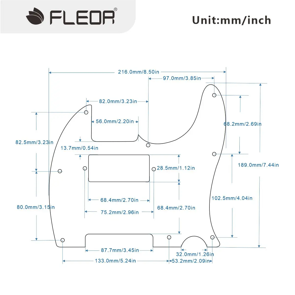 FLEOR Black 3ply 8 Holes TL Guitar Pickguard Mini Humbucker Route With Screws