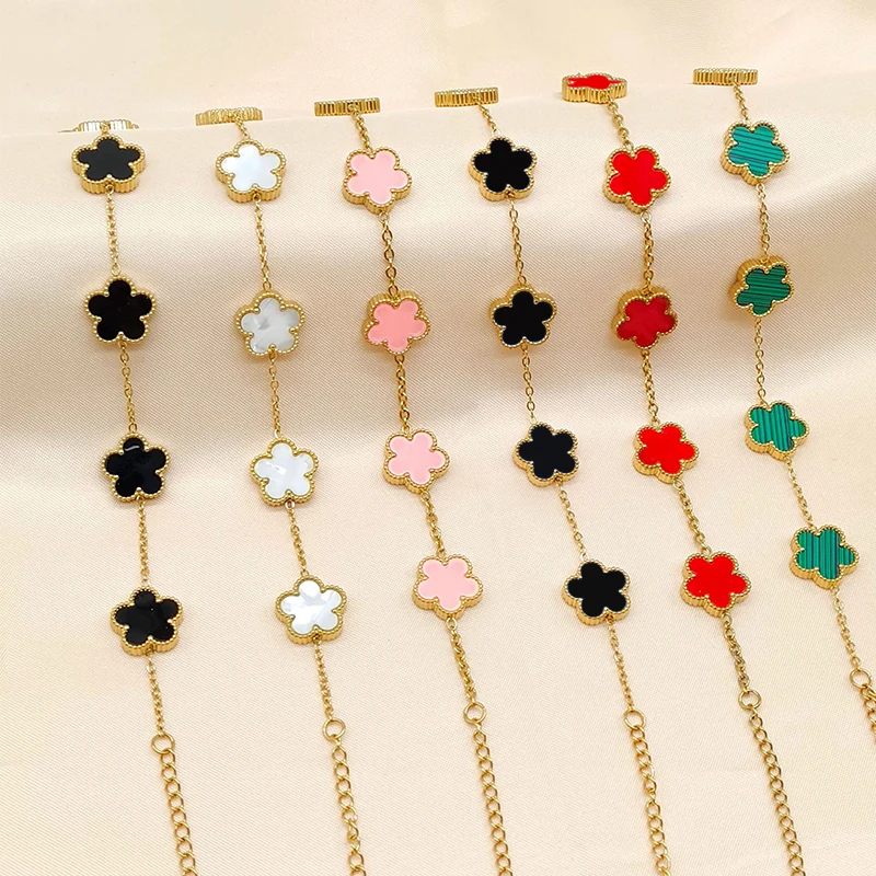 Simple Adjustable Stainless Steel Plant Flower Bracelet With Five Leaf Petals Women's Luxury Gifts Clover Fashion Jewelry
