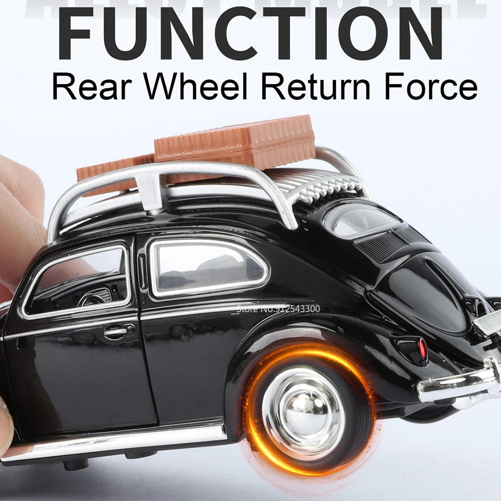 1:32 カブトムシ 1955 車モデルおもちゃ金属ダイキャスト取り外し可能なタイヤサウンドライトプルバックドアオープンモデル子供のプレゼント