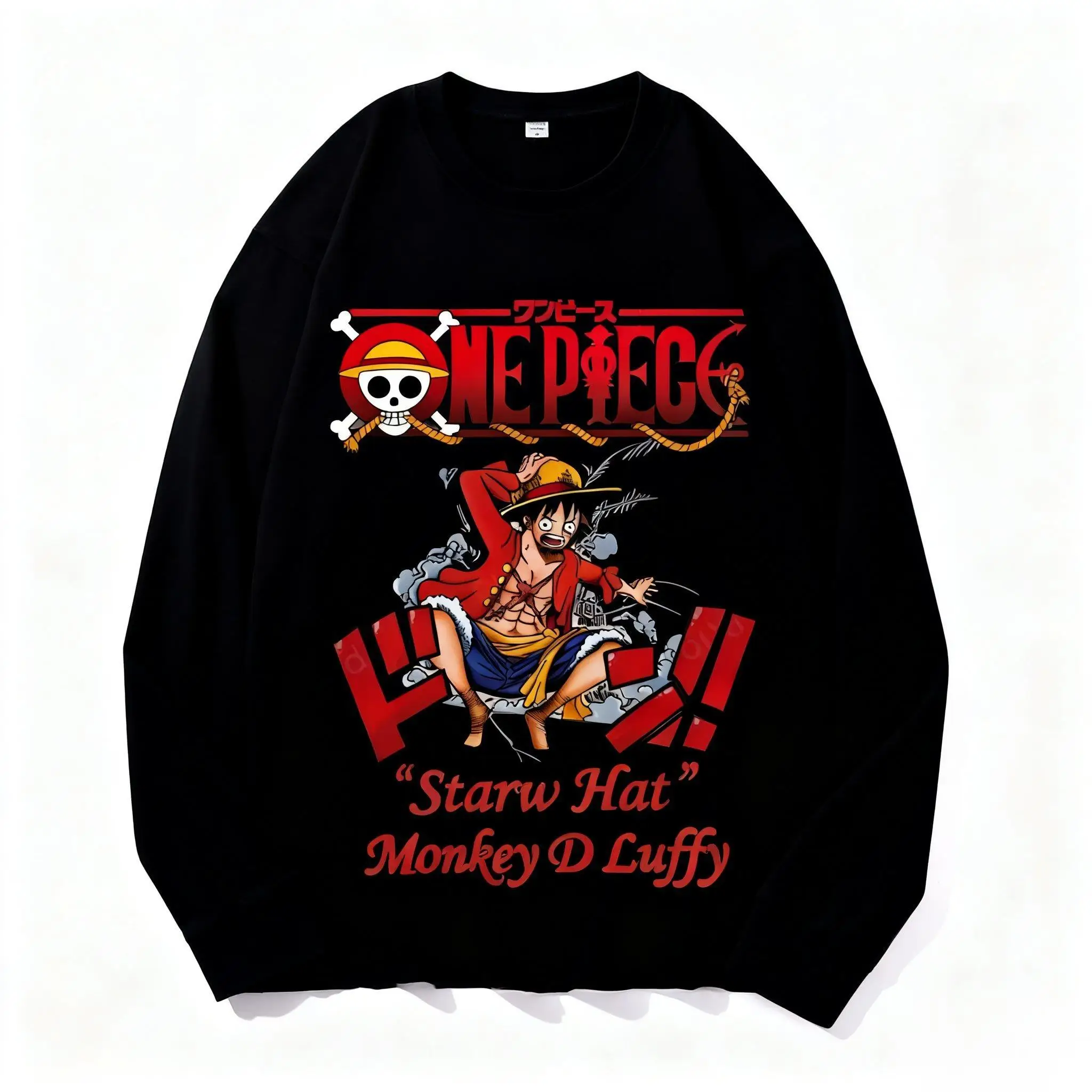 Streetwear Een Stuk Anime Lange Mouw T-shirt Mannen Vrouwen Sweatshirt Casual Katoenen Top Cartoon Grafische Print Y2k Kleding