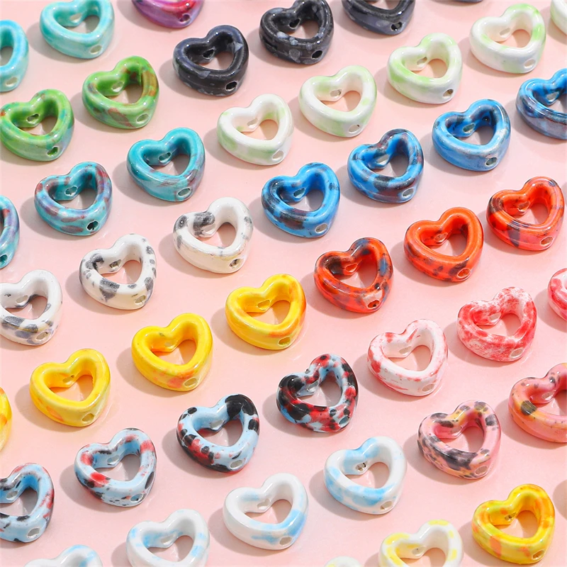 4Pcs 12x13mm Delicate Porcelain Ceramic Heart Shape Charm Beads for Necklace Bracelet Earring DIY Jewelry Making Accessories