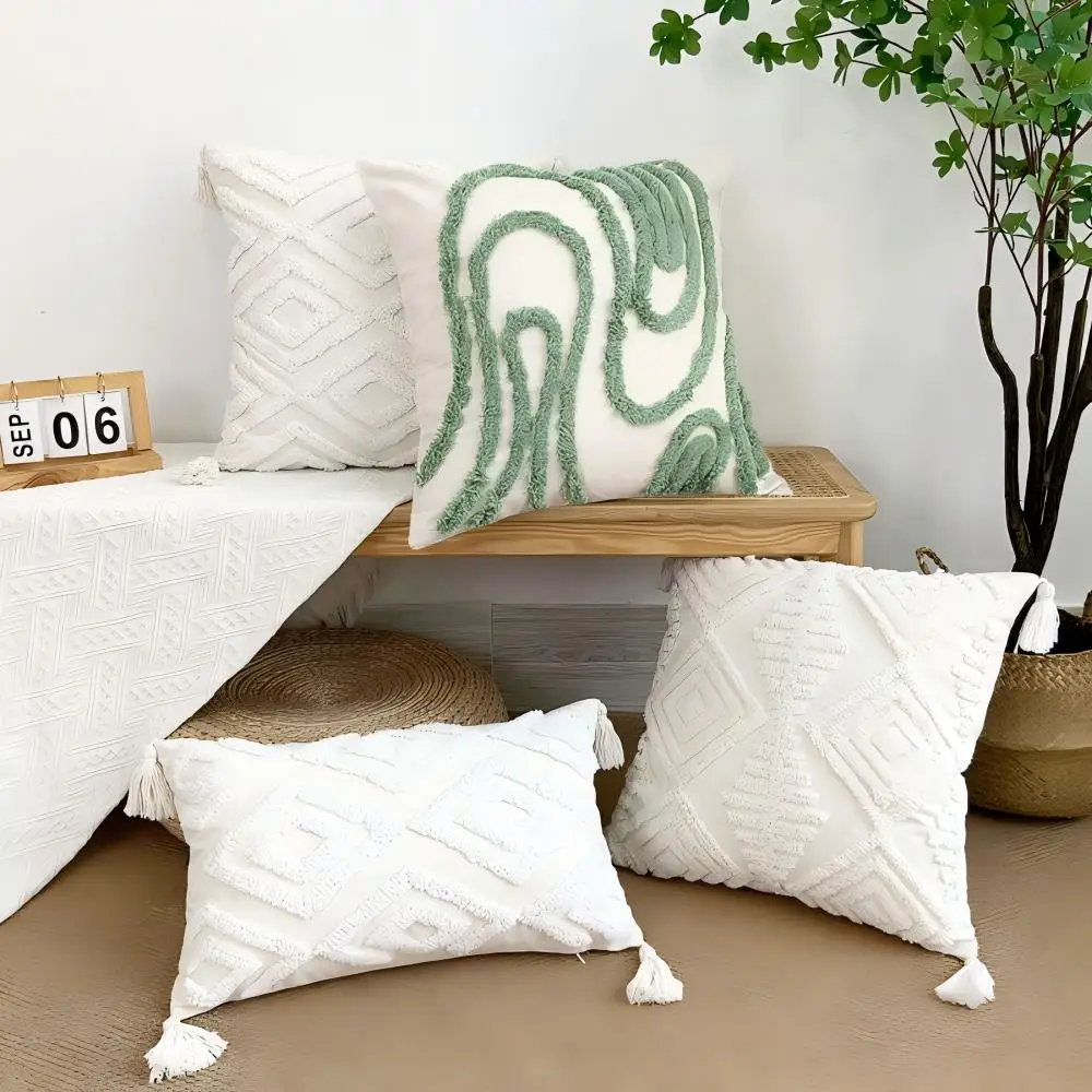 BUYNOW 1 Stück Getufteter Geometrischer Kissenbezug Abstrakter Amerikanischer Vintage Wohnzimmer Sofa Kissenbezug Heim Party Bett Dekoration