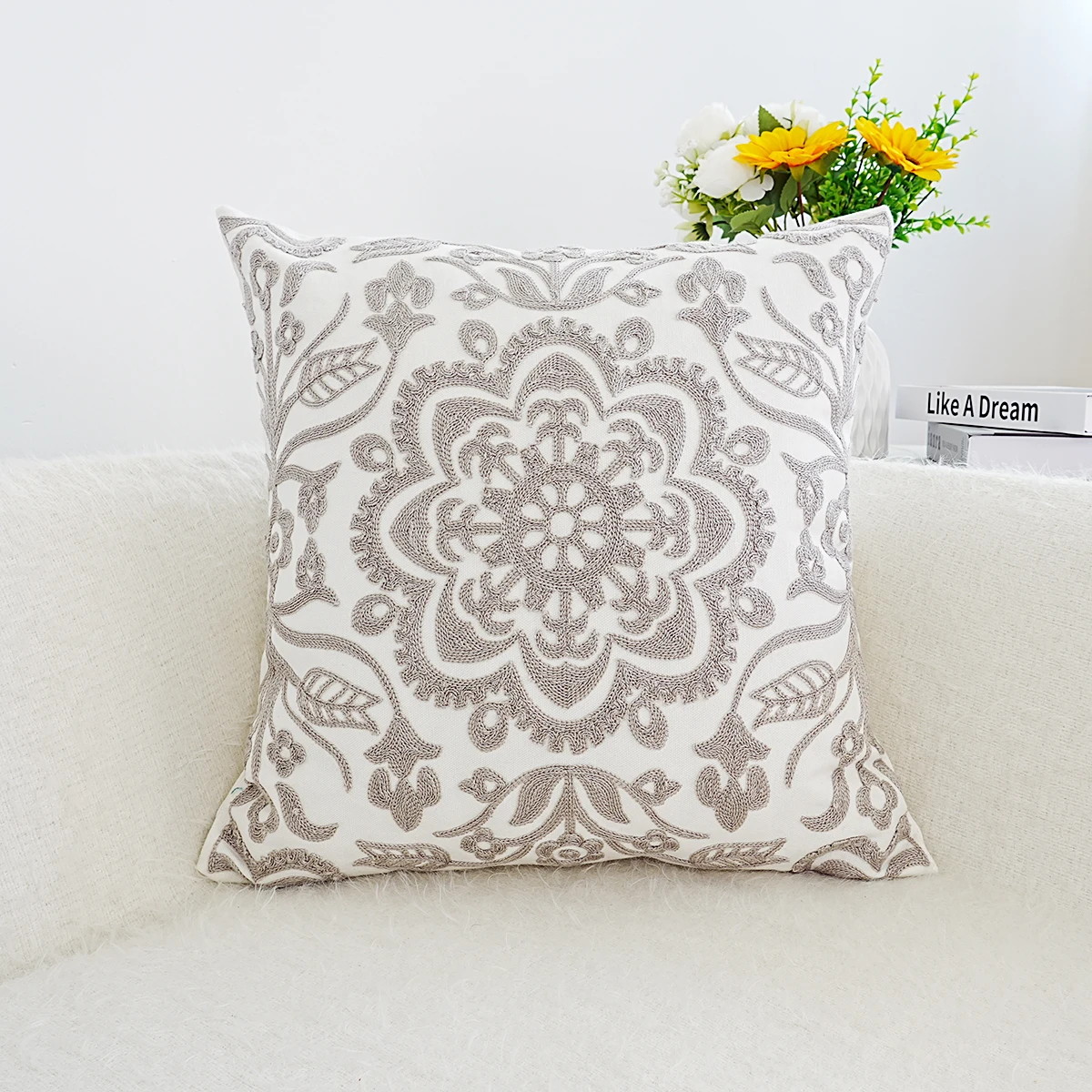 1pc, Embroidered Cushion Cover Geometric Home Decorative Embroidery Throw Pillow Cover 45x45cm Mandala Floral
