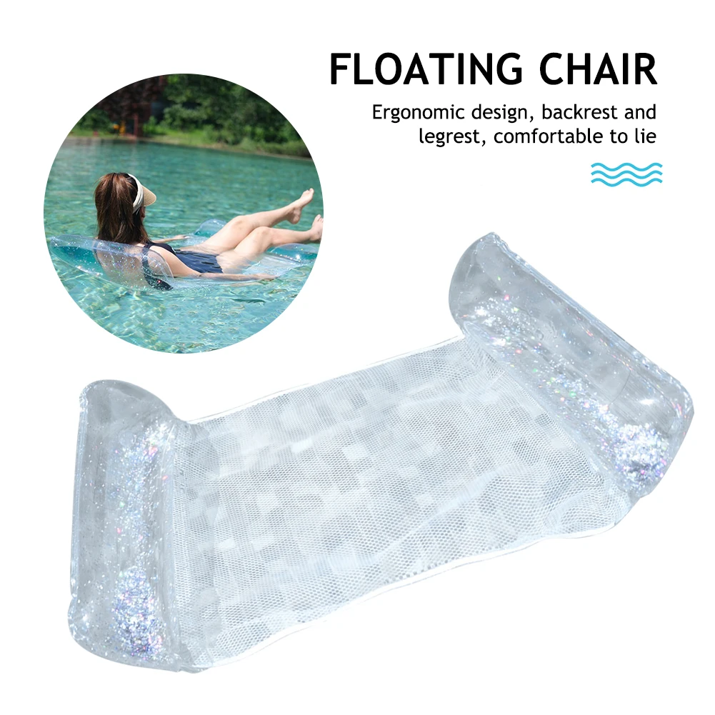 Portable Floating Bed Chair Foldable Inflatable Floating Swimming Mattress with Sequins Adult Swimming Pool Party