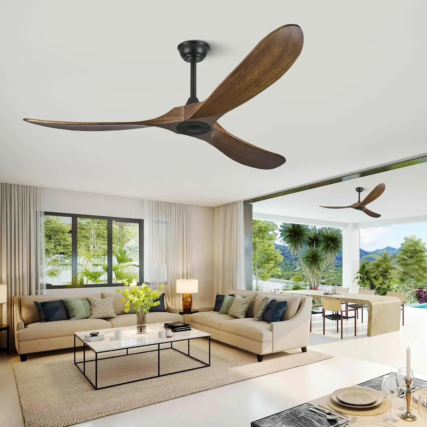 Ventilateur de plafond en bois sans lumière, lumières de 60 pouces avec télécommande, ventilateur de plafond intérieur et extérieur sans lumière