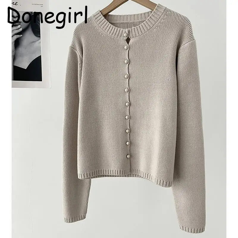 

Donegirl 2024 Autumn New Women Solid Round Neck Single-breasted Knitted Sweater Cardigans Coat Commute Versatile Tops Female