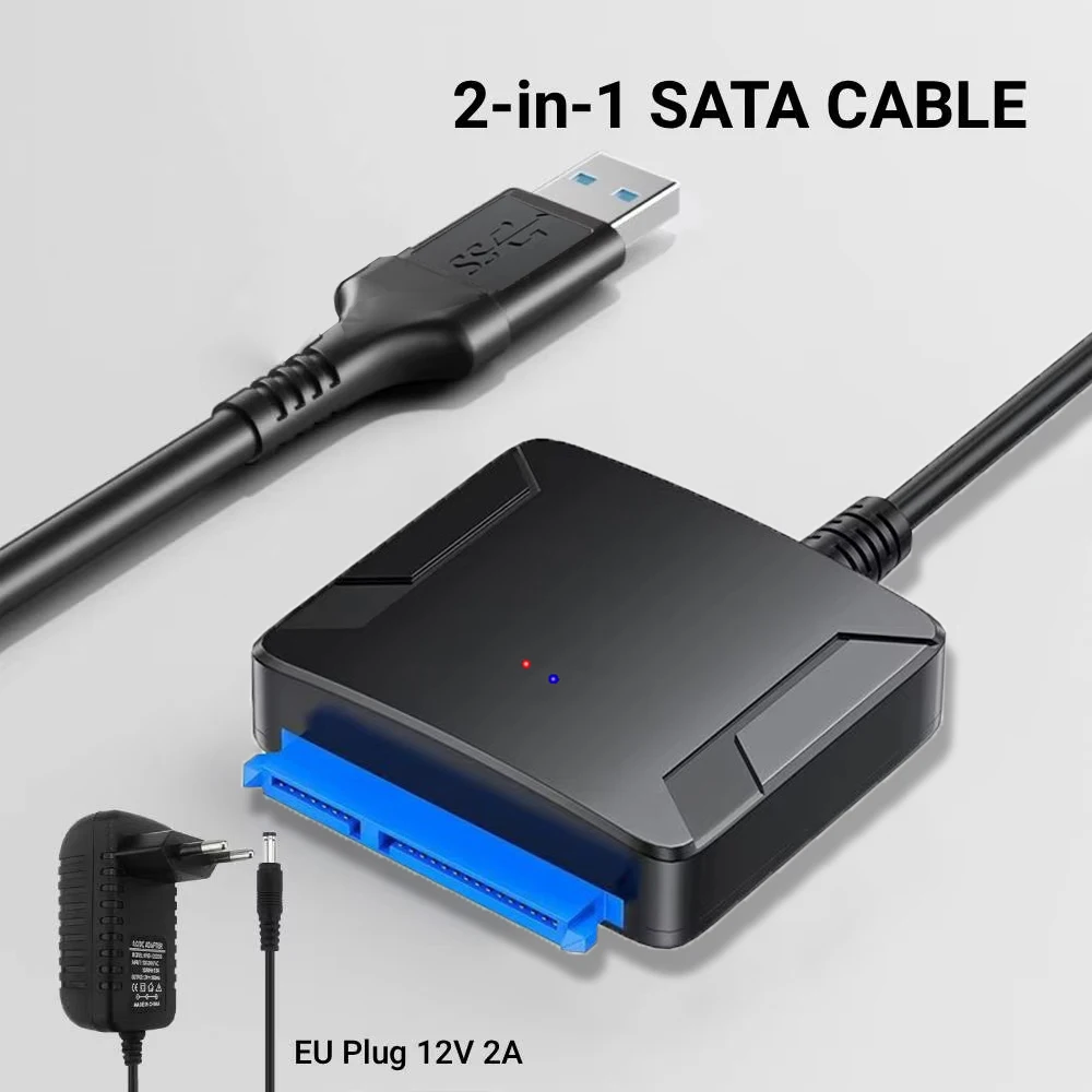 SATA To USB 3.0 Adapter Cable for 2.5/3.5 Inch SSD HDD SATA III Hard Drive Disk Converter Support UASP with 12V Power Adapter