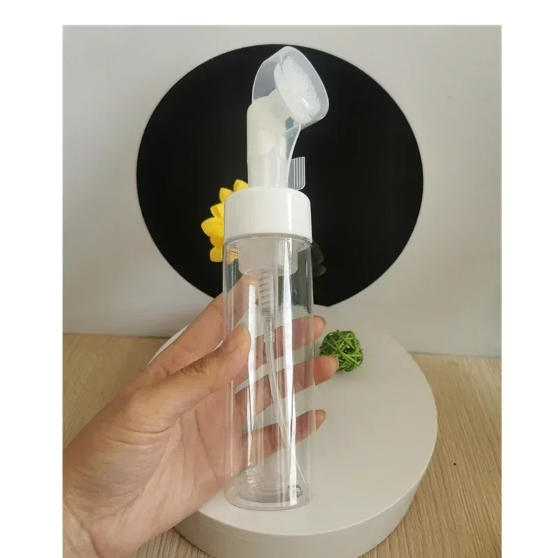200ml Foam Bottle Cleaning Mousse PET Soft Press Silicone Massage Brush Head Facial Cleanser Foaming Cosmetics Plastic Empty