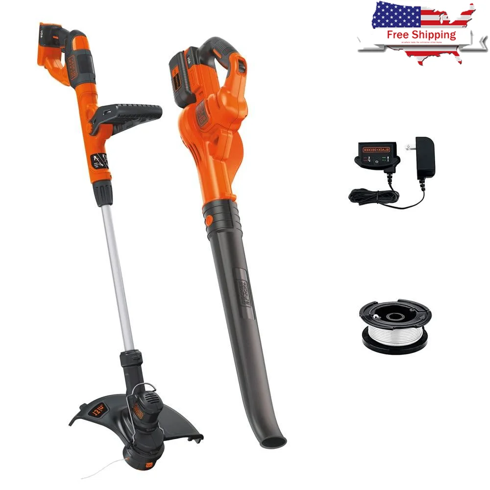 Wireless String Trimmer & Sweeper Set High Torque Transmission Automatic Feed Spool 130MPH Wind Speed Low Noise Design Battery