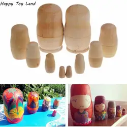 5pcs Blank Wooden Embryos Russian Nesting Dolls Toy Unpainted Matryoshka Doll DIY Paint Skill Training For Children Gift