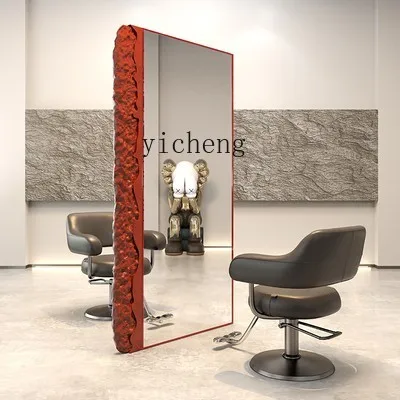

FY hairdresser mirror stainless steel haircut mirror hair salon single and double-sided floor type