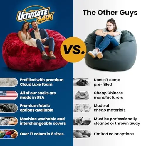 5ft Oversize Bean Bag Chair for Adults, Comfy Lounge Sofa Couch