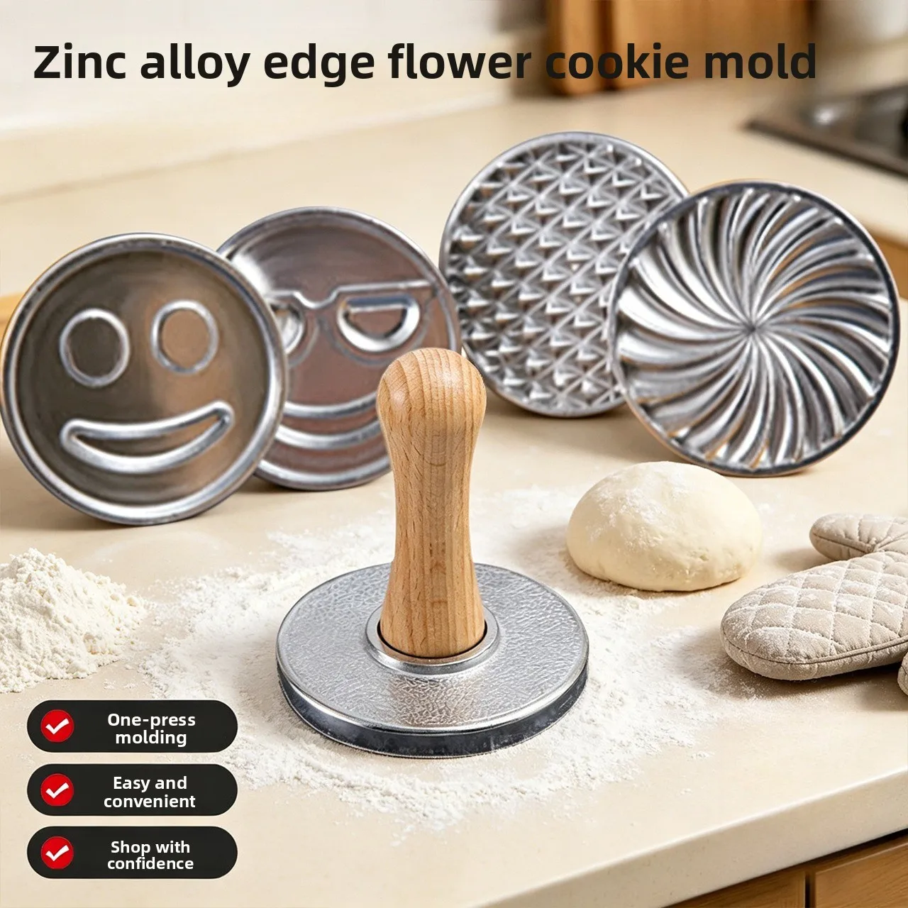 Zinc Alloy Cookie Cutter Set Smiley Face Cake Mold Baking Tool Pastry Cutter Press for Biscuit Dough Kitchen Gift