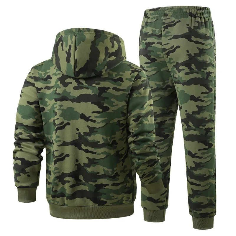 Autumn and Winter Camouflage Sweatshirt Tie-dye Hooded Top Elastic High-waisted Contrasting Color Trousers Casual Suit