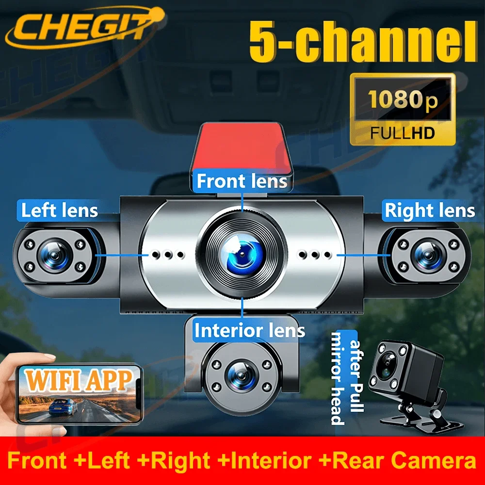 2026 New 360° Car Dash Cam 3/5 Channels Video Recorder 1080P Car DVR Front inside optional Rear View Night Vision Black Box