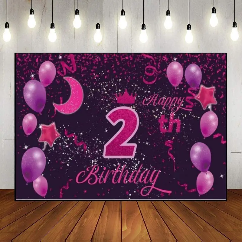 Happy 2th Birthday Background Smash Cake Decoration Boy Communion Game Vintage First Girls Golden Baptism Backdrop Banner Photo