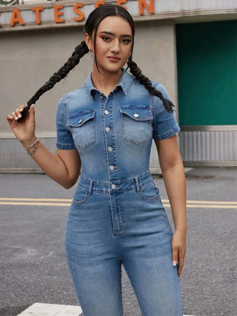 Уличная одежда, джинсовые комбинезоны, осенняя одежда, женские прямые джинсы с короткими рукавами, комбинезоны, джинсовые цельные комбинезоны, наряды