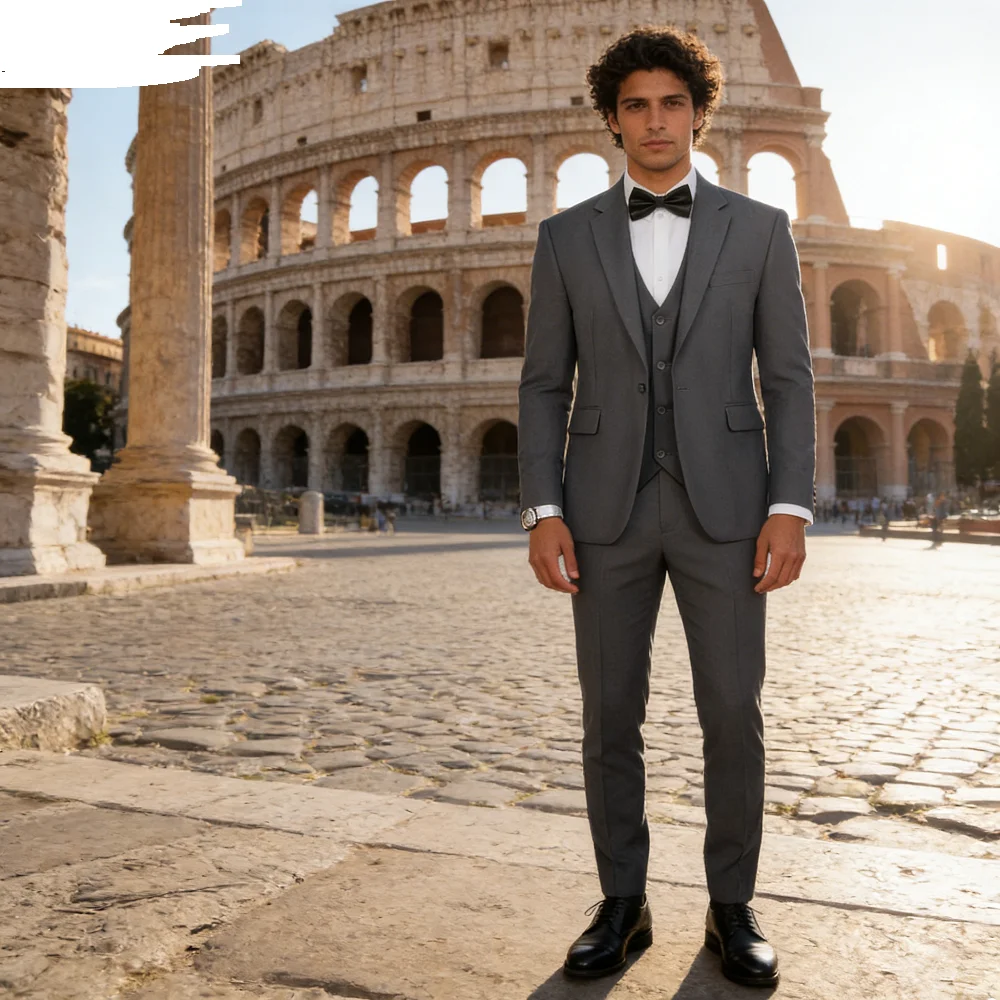 

Men's Slim Fit Double Breasted Blazer Vest And Pants Set Groom Tuxedo Business Party Wedding Attire