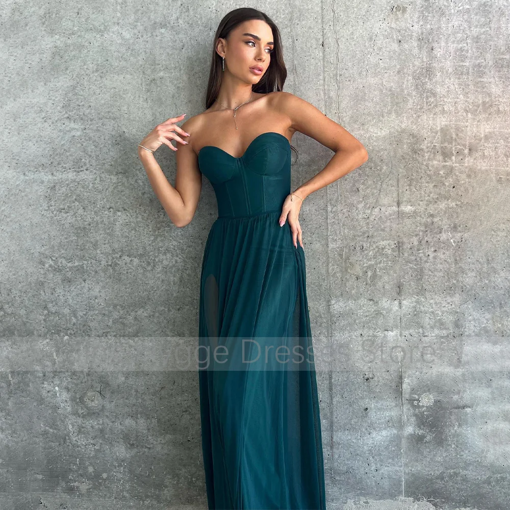 Hunter Green Formal Dresses for Women 2024 Sweetheart Column Evening Gowns Long Spandex Tulle Sleeveless Simple Prom Dress 2024