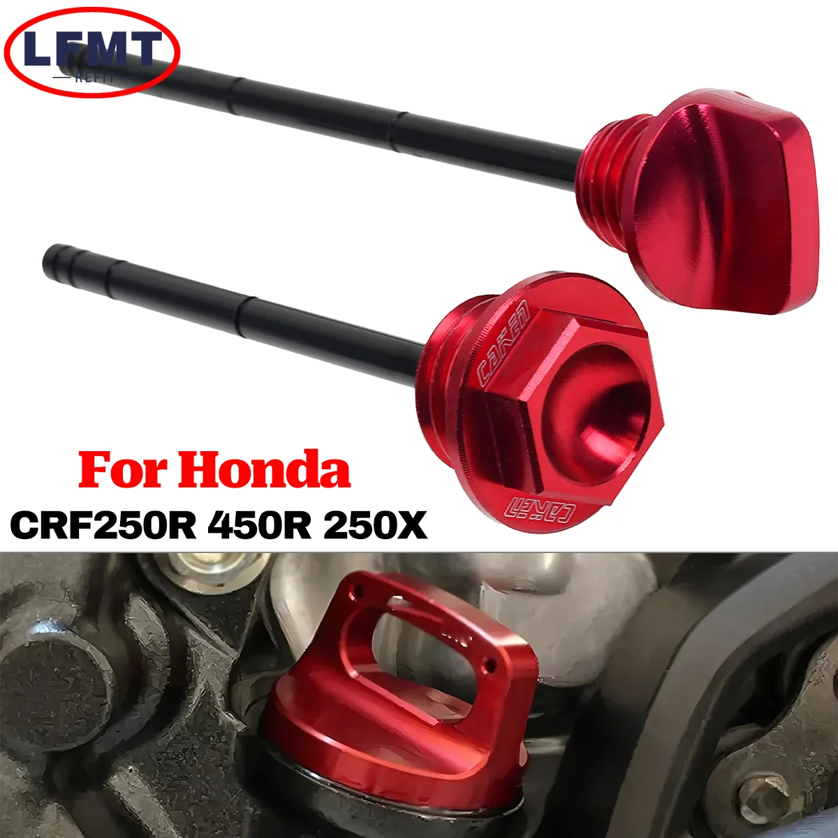 Motorcycle CNC Aluminum Red Oil Dipstick Gauge Plugs For HONDA CRF 250R 250X 450X CRF250R CRF250X CRF450R 2004-2017