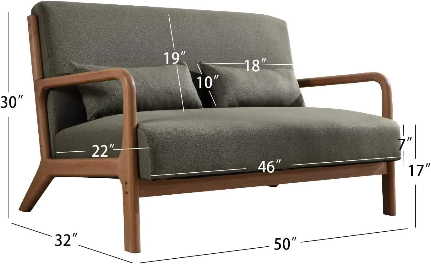 50 "Love ที่นั่งโซฟา 2 ที่นั่ง MID Century Modern Accent เก้าอี้, uplostered 2 คนโซฟา Loveseat สําหรับขนาดเล็กห้องนอนสํานักงาน, Wo