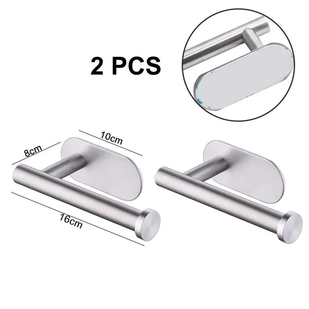 

2 Stainless Steel Toilet Paper Holder Wall Mount Rustproof Punch-free Roll Paper Holder Bathroom Kitchen Towel Tissue Hanger Pcs