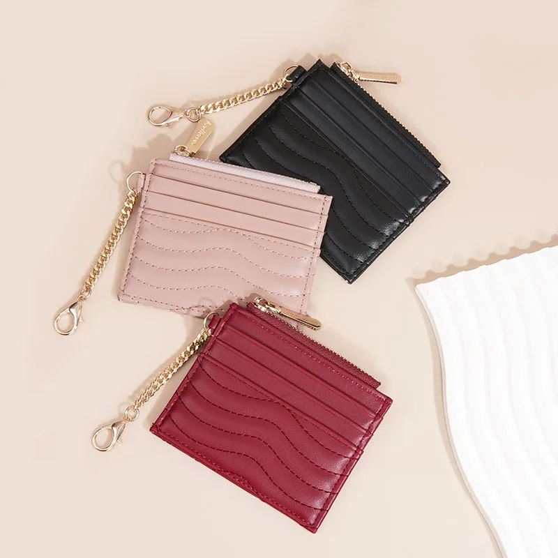 Practical Women Small Mini Card Holders Wallet Simple Fashionable Small Card Bag School Girl Coin CHAINS Wallet Solid Cute Purse